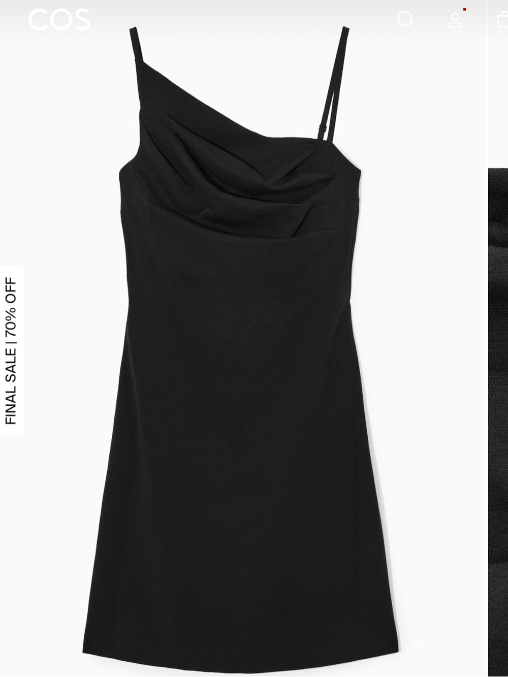 COS Black Asymmetrical Slip Dress with Draped Neckline